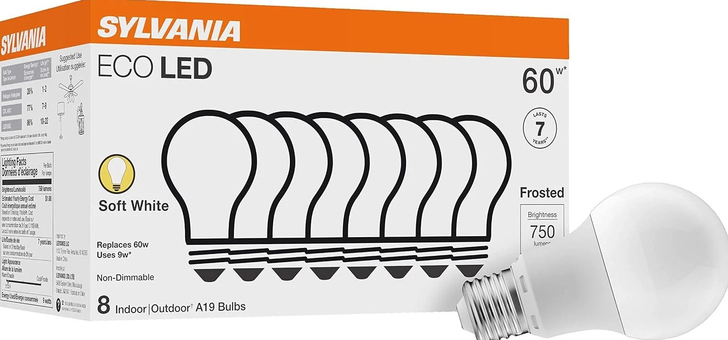 Sylvania ECO LED Light Bulb, A19 60W 8 Count (Pack of 1), Soft White *106 Sylvania ECO LED Light Bulb, A19 60W 8 Count (Pack of 1), Soft White *106