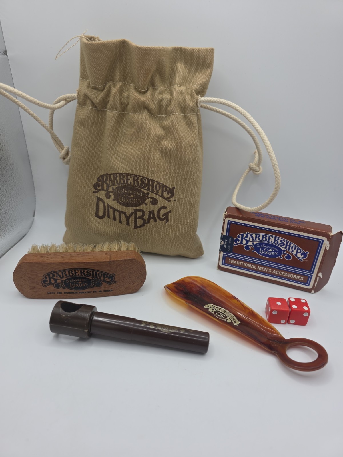 Vtg Barbershop Old Fashioned Luxury Ditty Bag, Frankling Toiletry Co Brush Cards