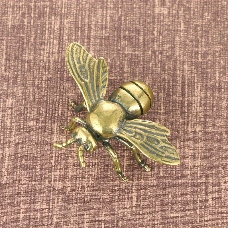 1pc Solid Brass Bee Figurine Antique Copper Desk Decor Collectible Gift - NEW
