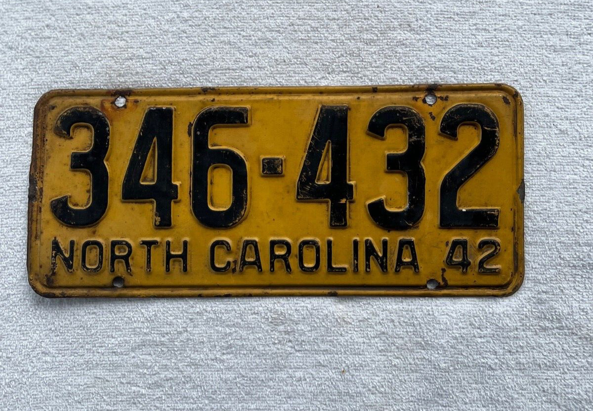 1942 North Carolina NC License Plate Original Condition 1942 North Carolina NC License Plate Original Condition