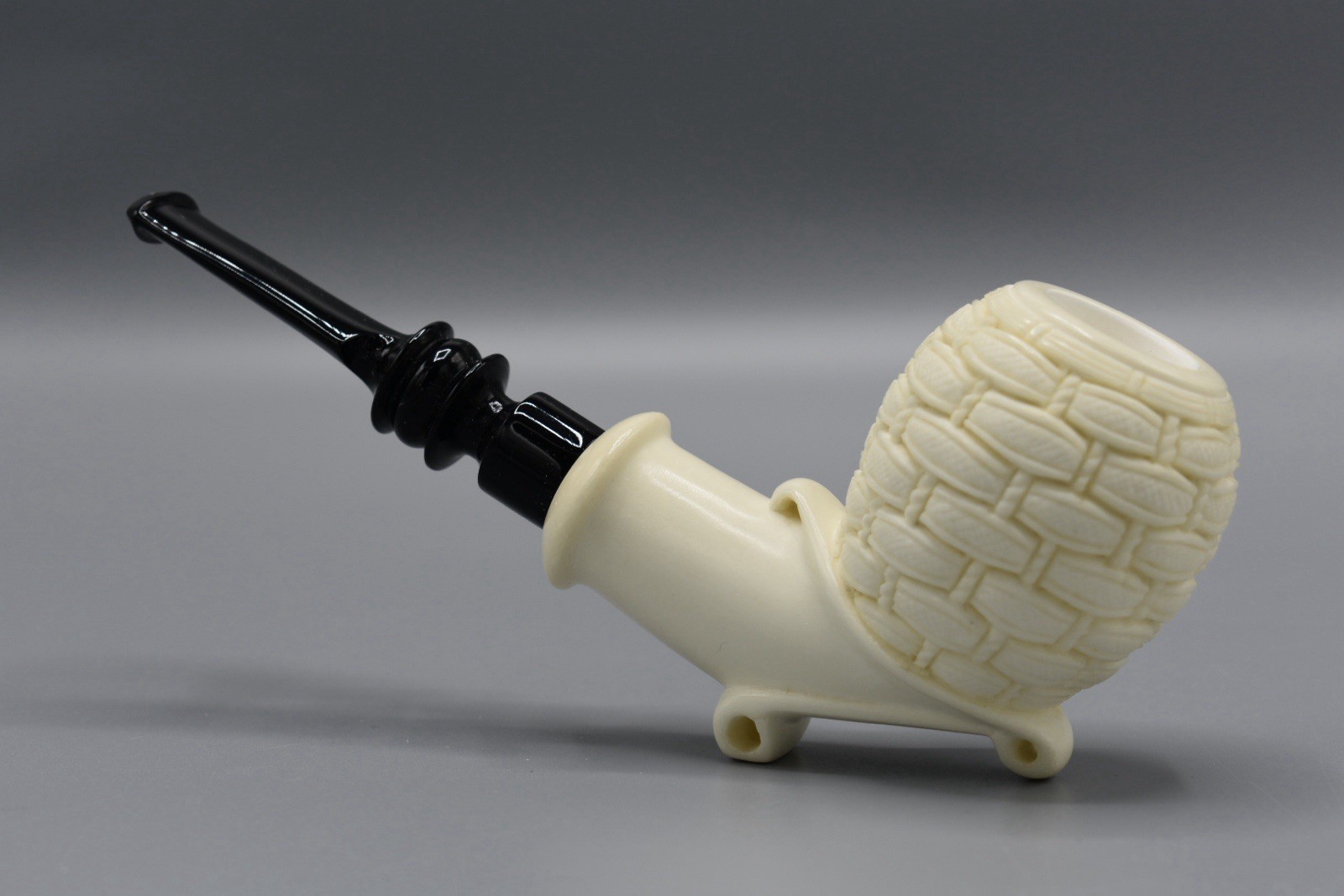 Large Sitter Pipe Ornate Design BLOCK MEERSCHAUM-NEW-HAND CARVED W Case#721