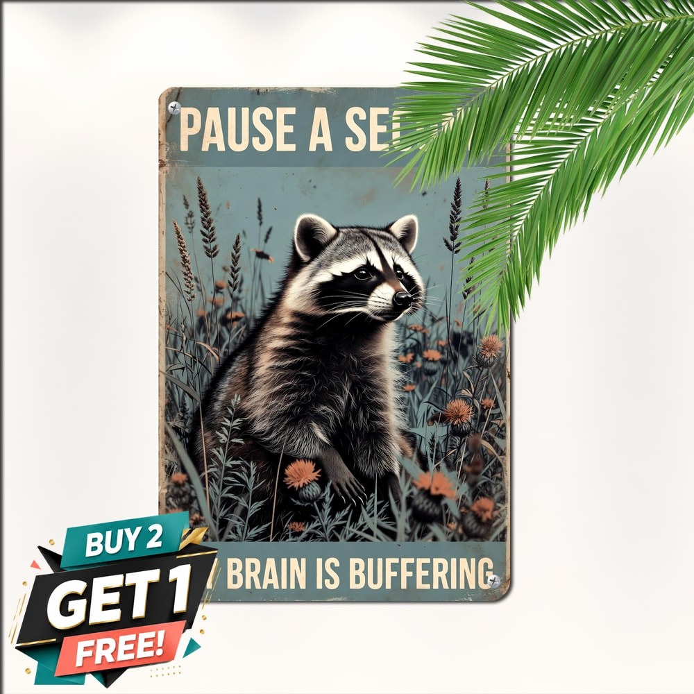 Funny Raccoon Hang In There Quote Metal Sign Retro Office Home Wall Plaque
