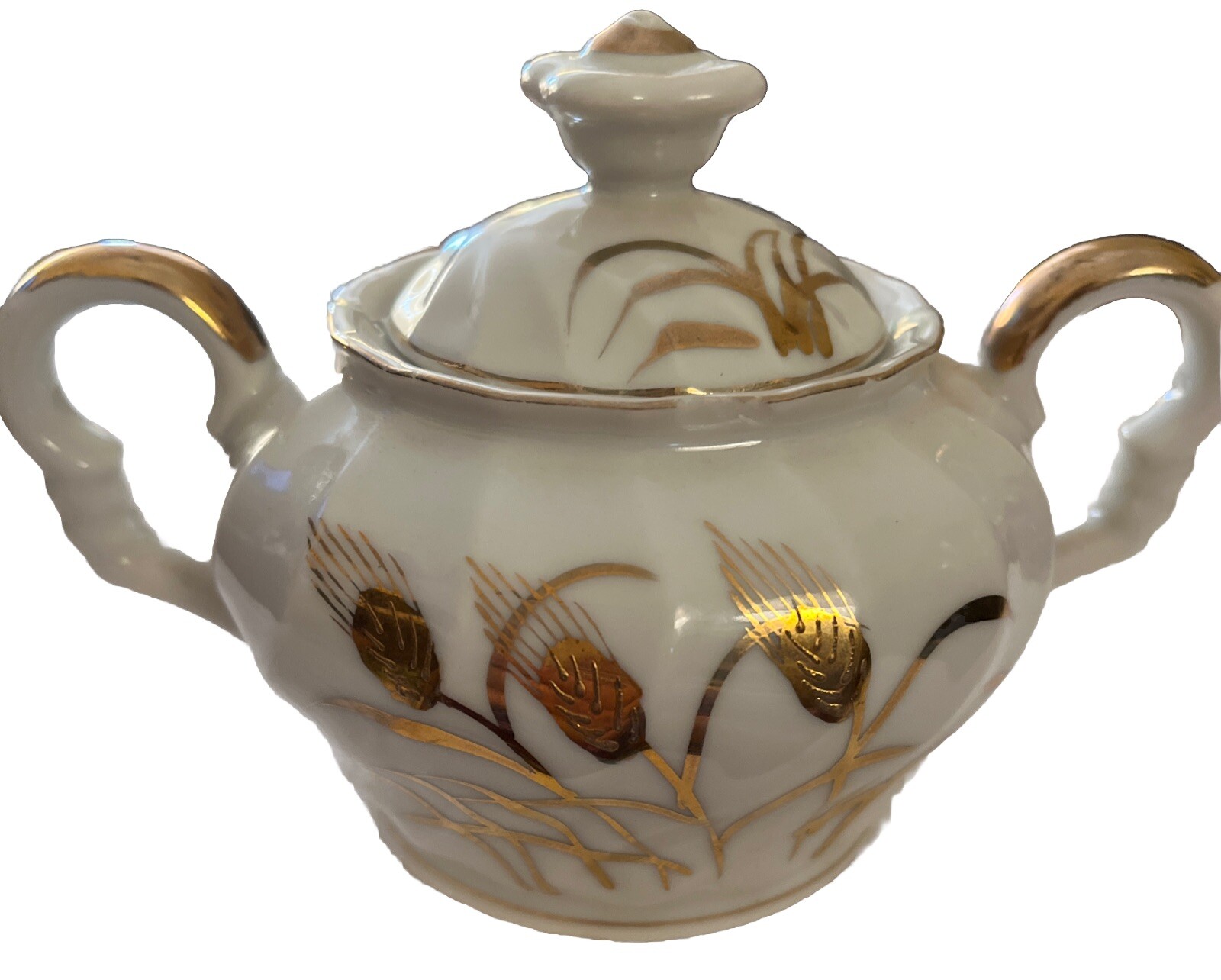 Lefton China Golden Wheat Sugar Bowl With Lid 