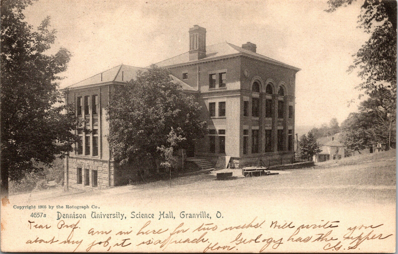 Vtg 1905 Dennison University Science Hall Granville Ohio OH Rotograph Postcard