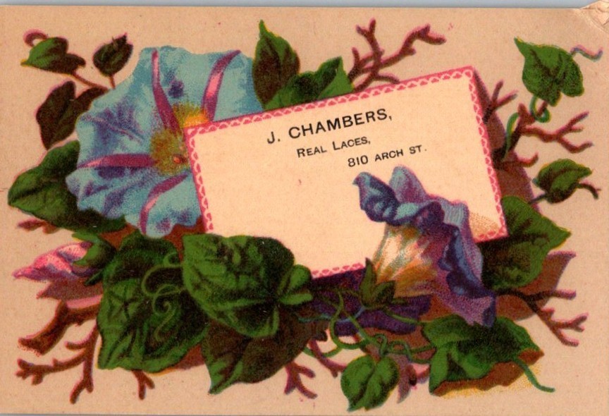 Victorian Trade Cards 1860-1870\'s J. Chambers, Real Laces, Philadelphia, PA*