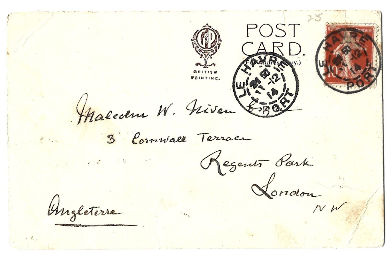 WWI Posted 1914 Le Havre Port Royal Horse Artillery Antique Postcard London