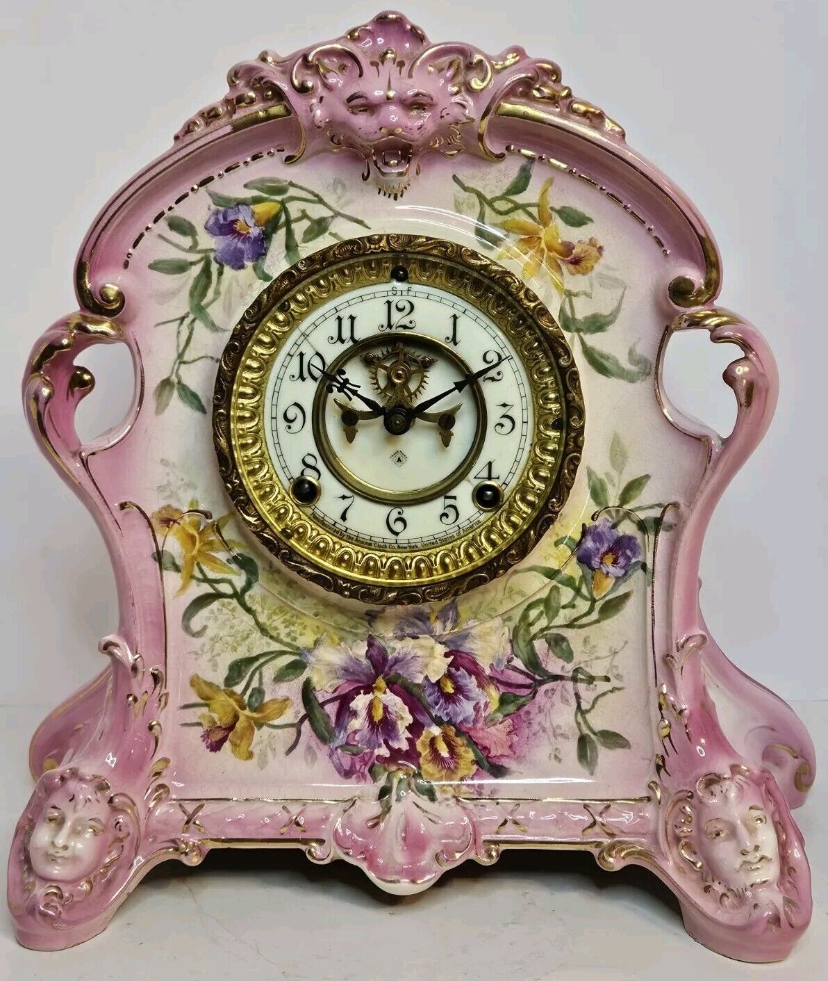 ANSONIA Royal Bonn LA PLATA Victorian Open Escapement Porcelain Mantel Clock