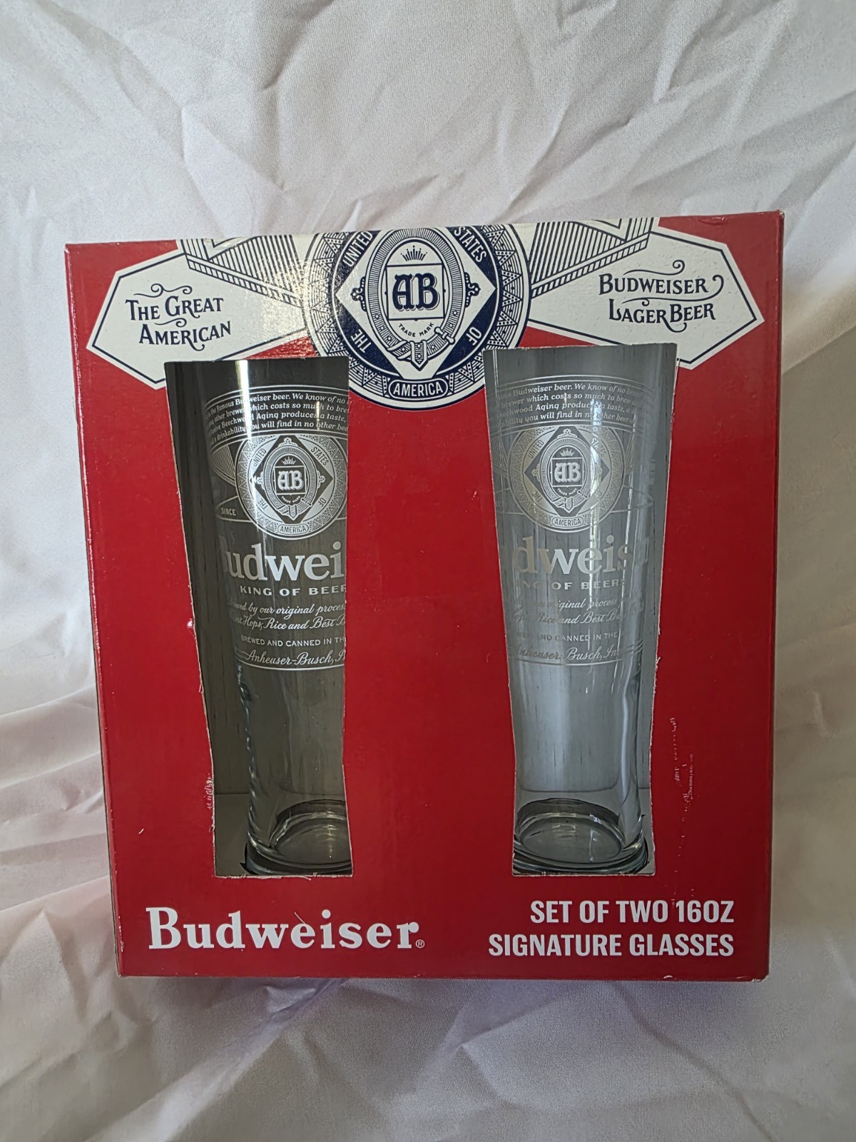 Anheuser-Busch Budweiser Set Of 16 oz Signature Glasses New Rare Beer Pint Bud