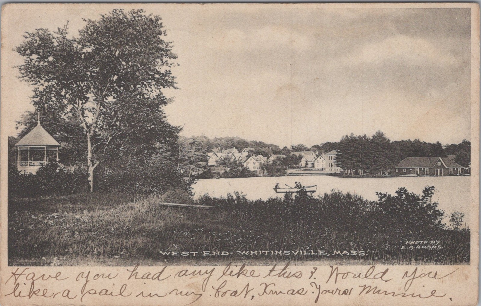 West End Whitinsville MA Gazebo Bandstand Rowboat Lake Pond Adams 1905 Postcard