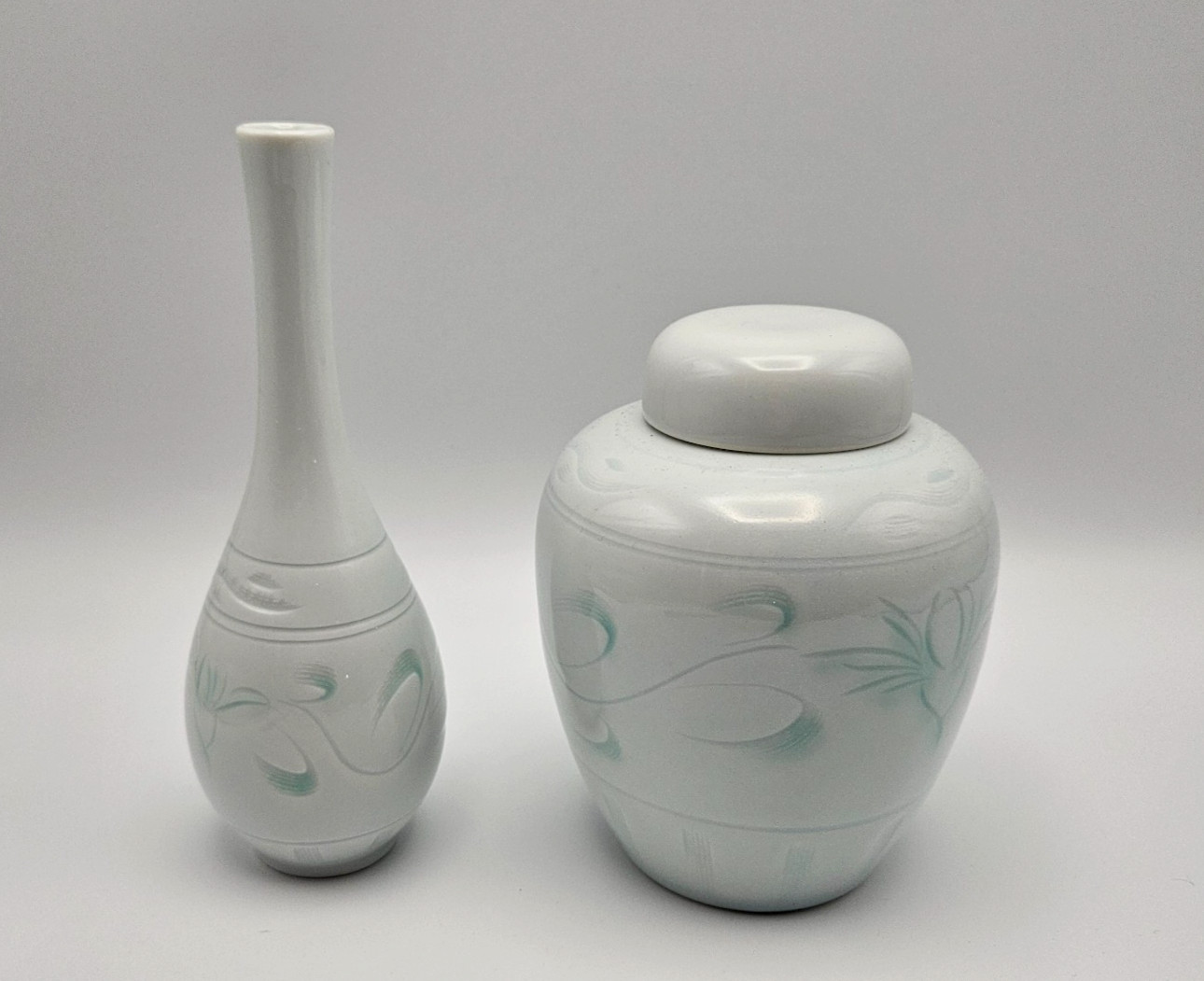 Pier 1 Hotaru-de Ginger Jar & Long Neck Vase Transparent Floral Ribbon Japan Vtg