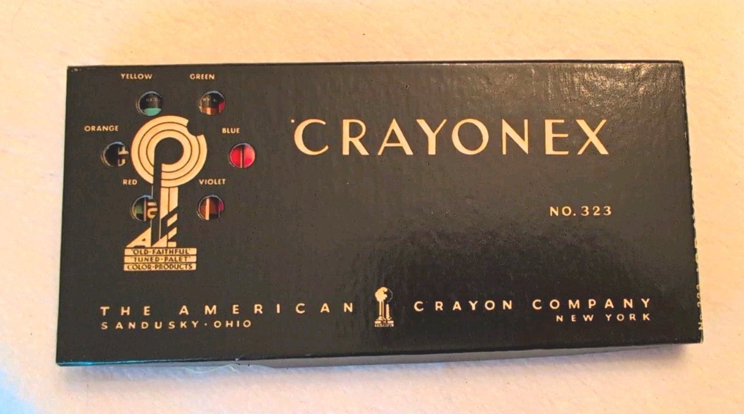 Vtg Prang Crayonex No 323 24 Crayons American Crayon Co Box Art Deco Unused NM