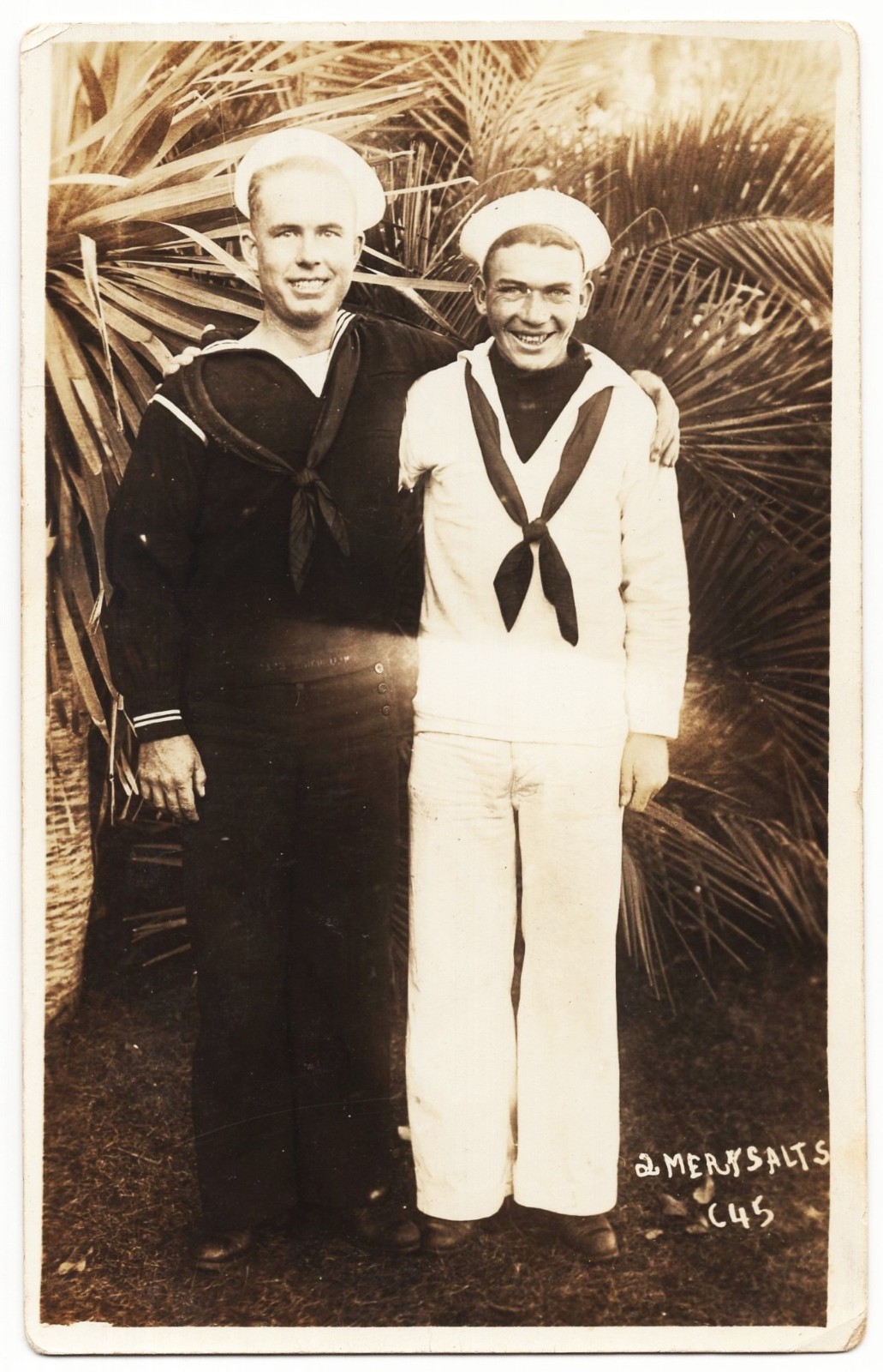 real photo Two U.S. Navy Military Sailors One Wearing Glasses antique pc RPPC