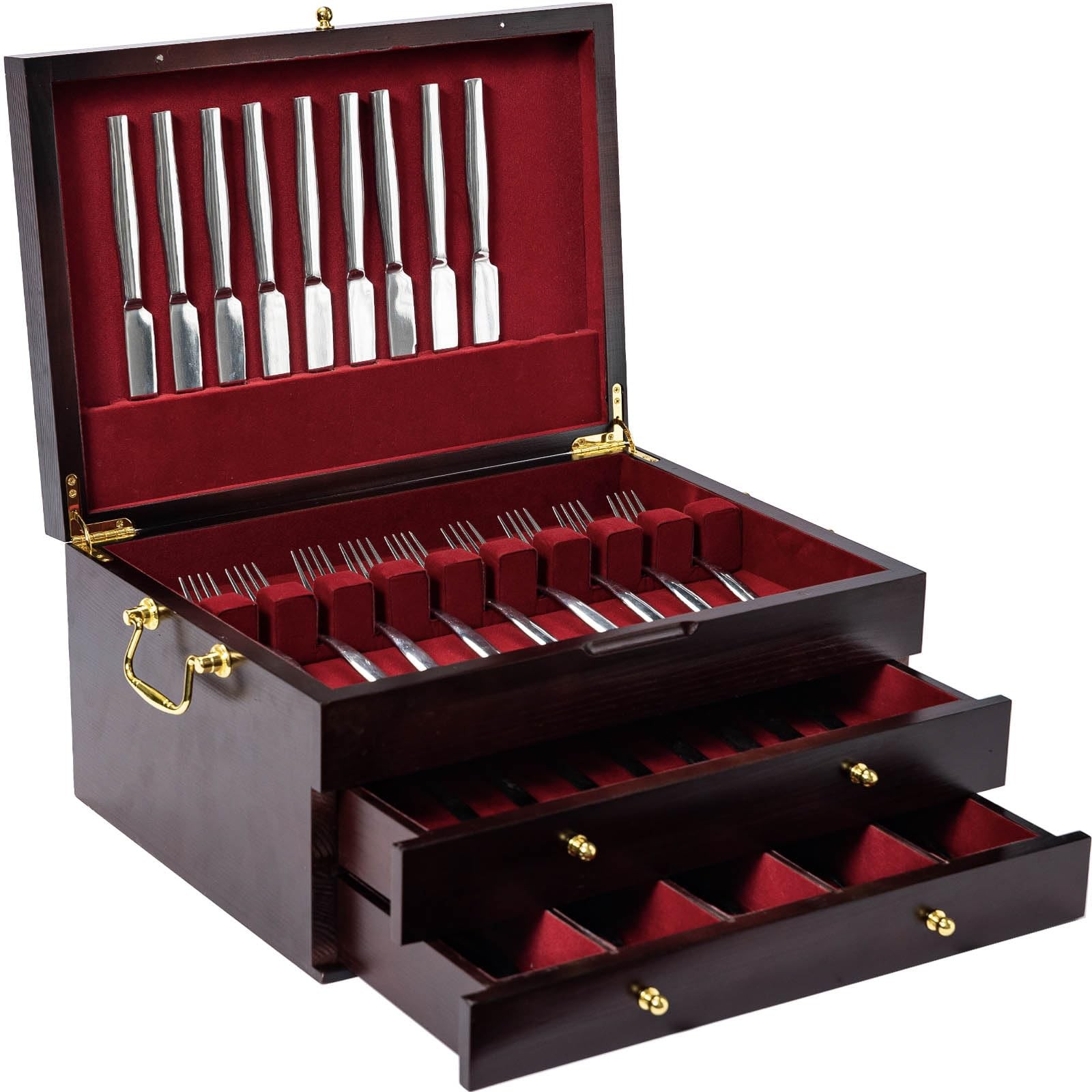GENRICE Wooden Silverware Chest without 15.35 x 11.33 x 6.89 inches, Brown