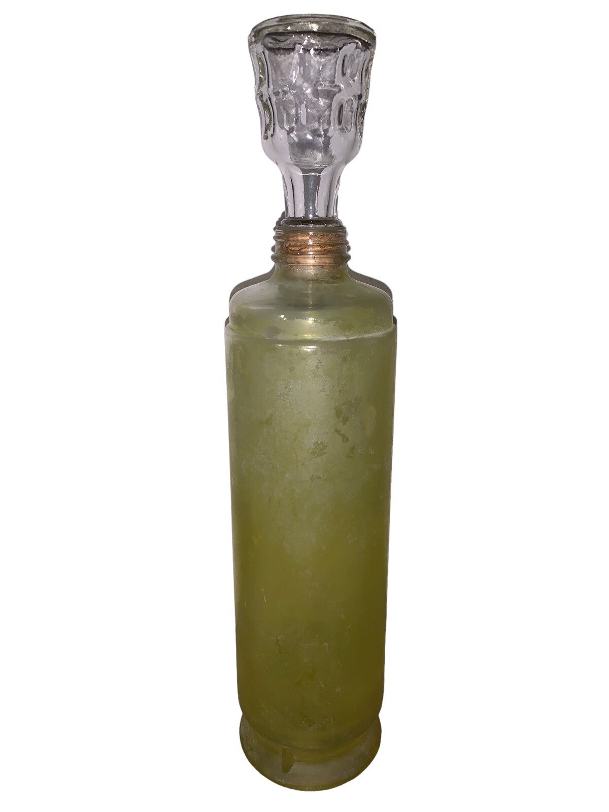 VINTAGE 13 INCH LIQUOR DECANTER / Frosted YELLOW WITH GLASS STOPPER BARWARE