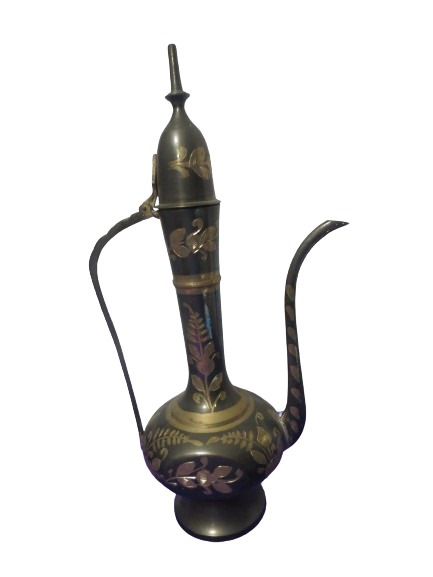 Vtg Brass India Tea Pot Genie Lamp Etched Ornate Hinged Lid Handle Black 13\