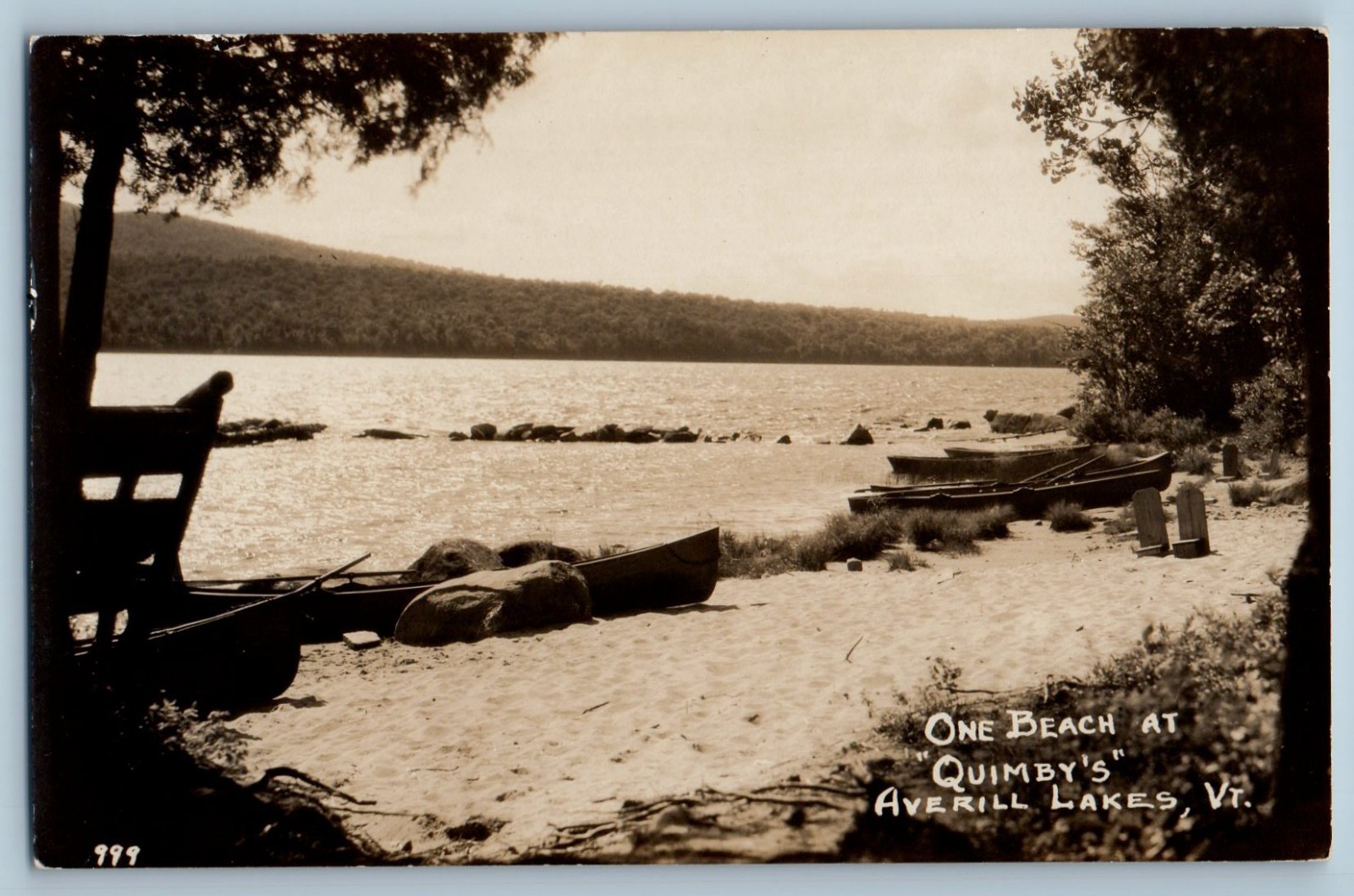 c1930\'s One Beach At Quimby\'s Boats Scene Averill Lakes VT RPPC Photo Postcard