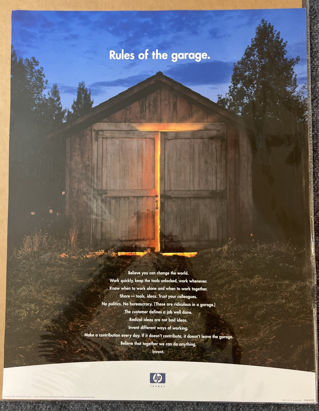 100% ORIGINAL Vintage 2000 HP Rules of the Garage Poster 19x24.5 Tech Authentic
