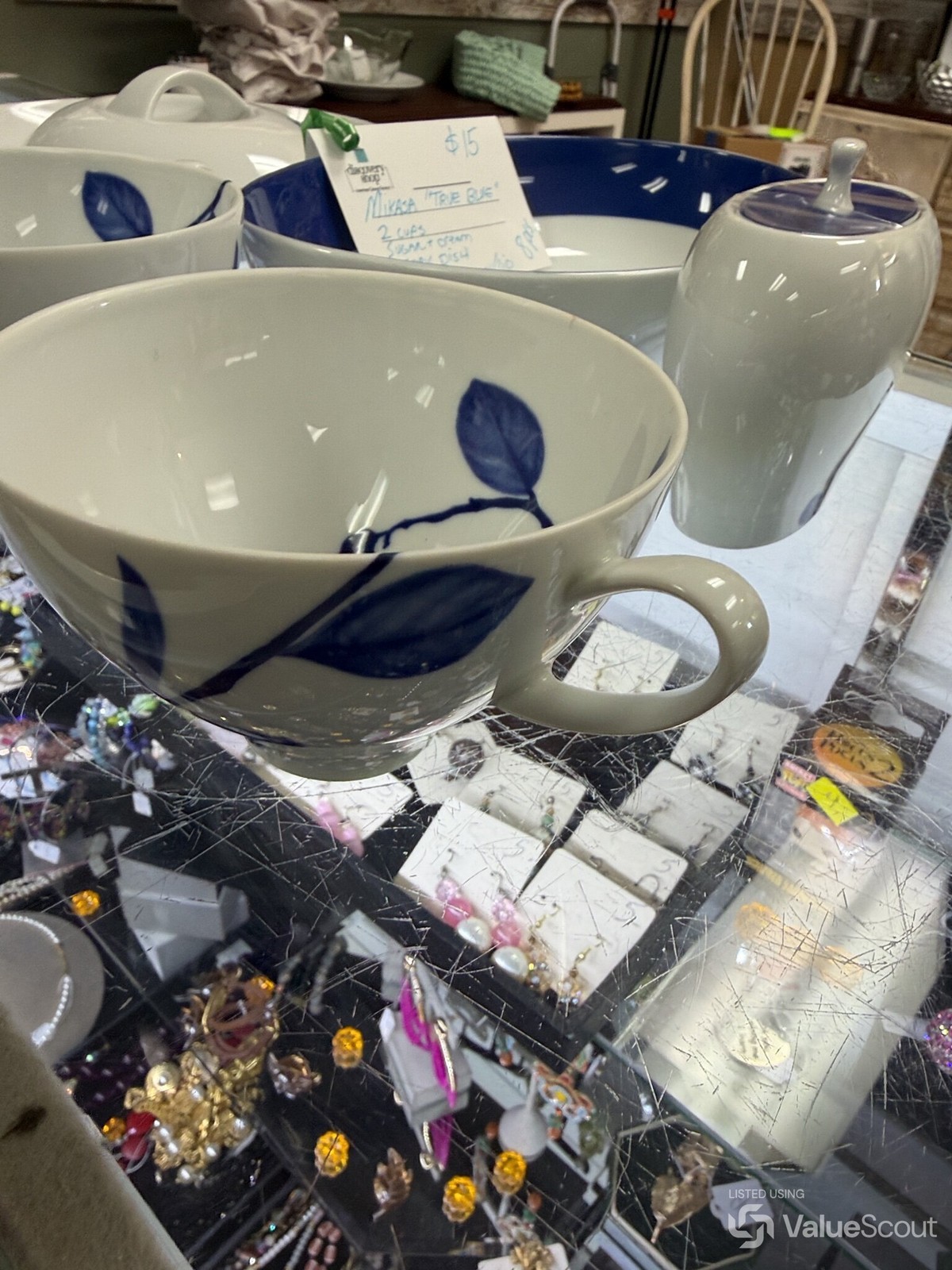 Mikasa True Blue Cup Blue Leaf Motif
