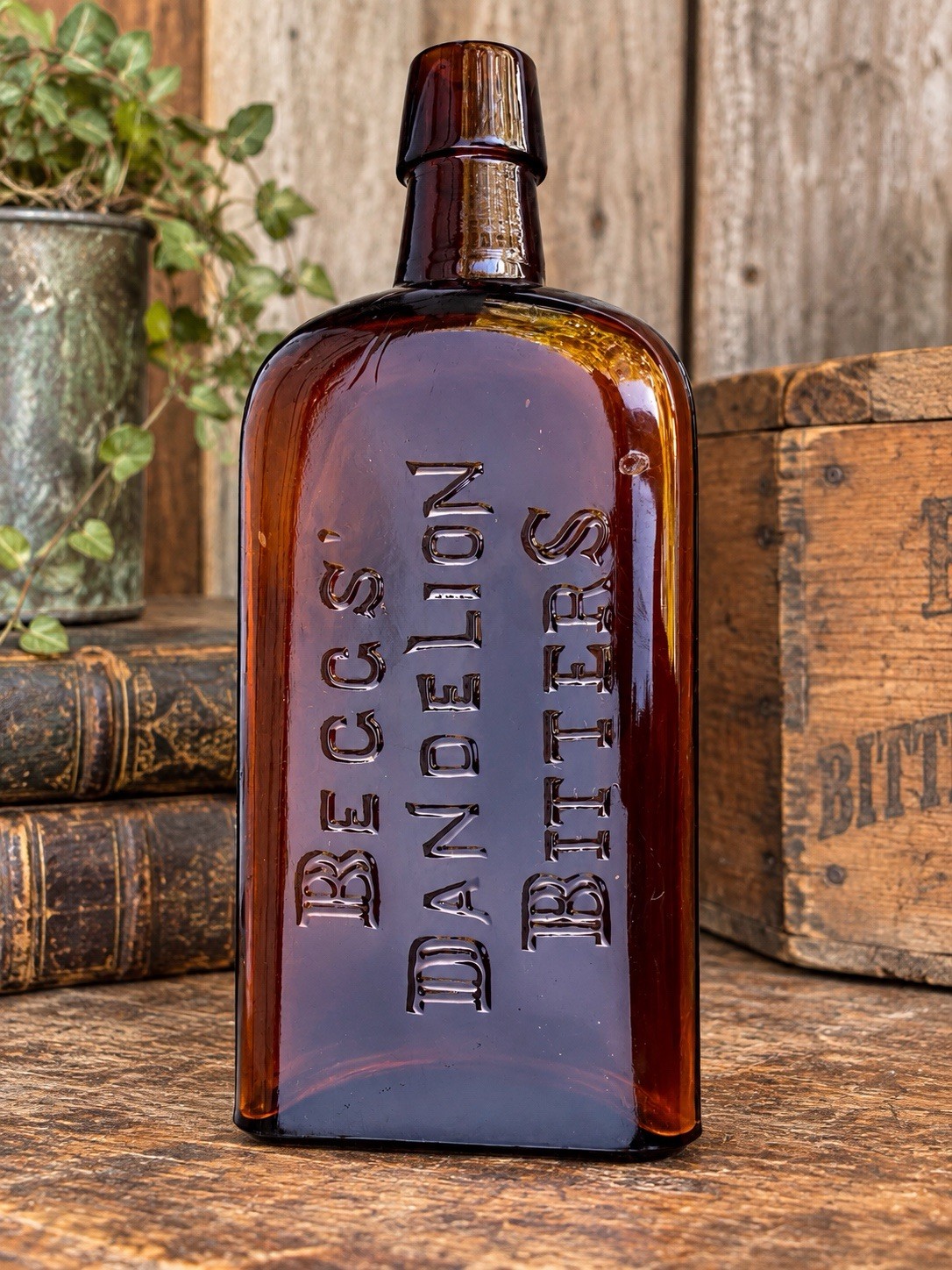 Scarce BEGGS’ DANDELION BITTERS Amber Glass Bottle Pre-1900 Strap Side Medicine