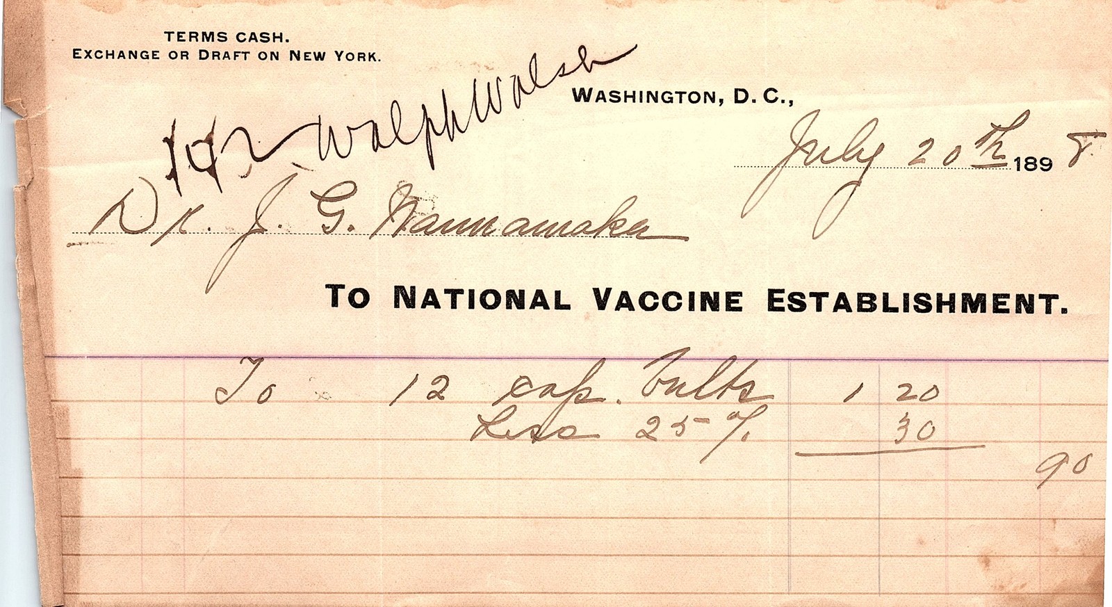 1895 National Vaccine Establishment billhead & vaccine terms