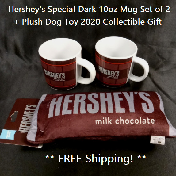 Hershey's Special Dark 10oz Mug Set of 2 + Plush Dog Toy 2020 Collectible Gift