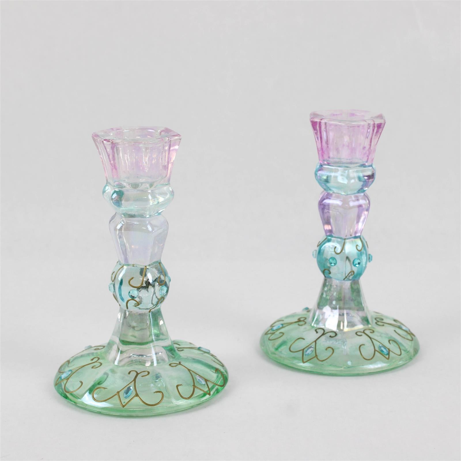 Set of 2 PartyLite Mardi Gras Bedazzled Taper Candle Holders 5