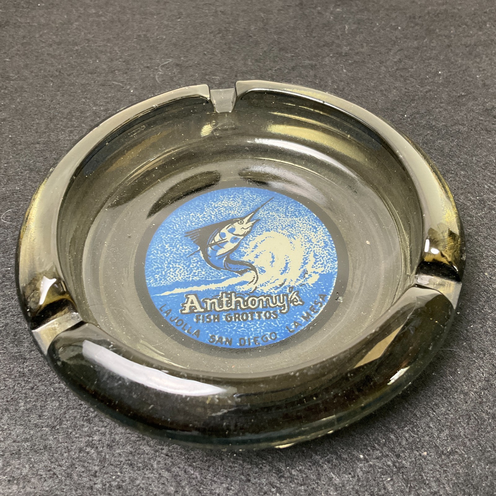 Vtg Ashtray Anthony\'s Fish Grottos La Jolla San Diego Gray & Blue Restaurant Ad