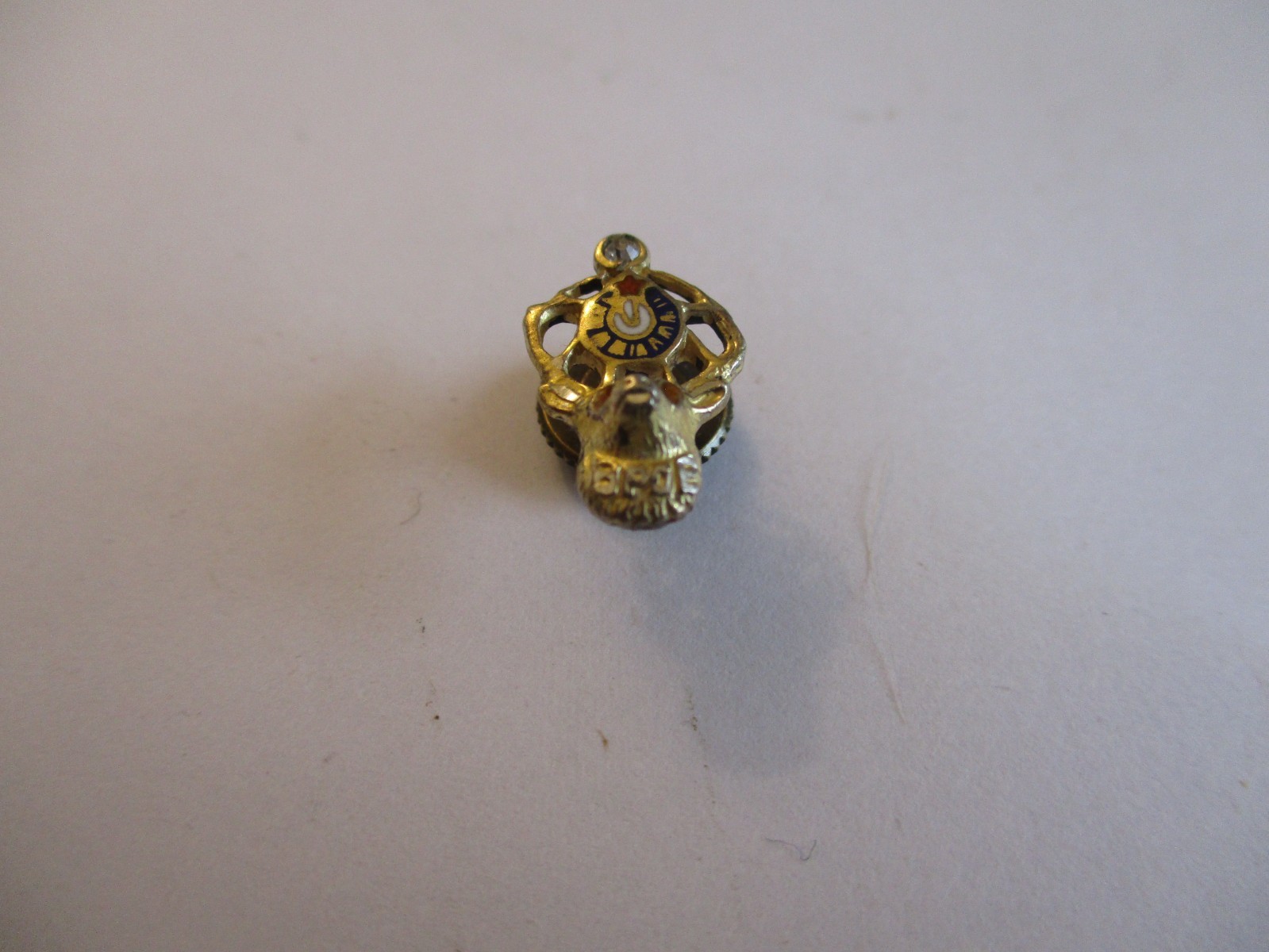 Vintage Sterling Silver BPOE Elks Head Screw Back Lapel Pin ??DIAMOND?? Enamel