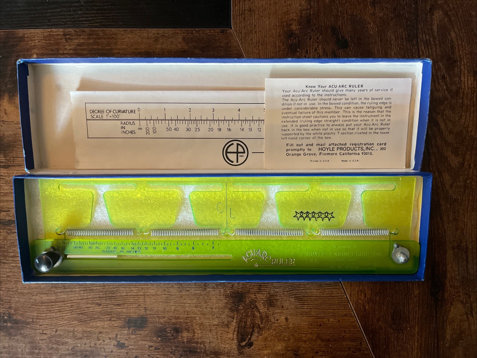 Vintage Hoyle Acu-Arc Adjustable Ruler w/ Original Box & Paperwork New