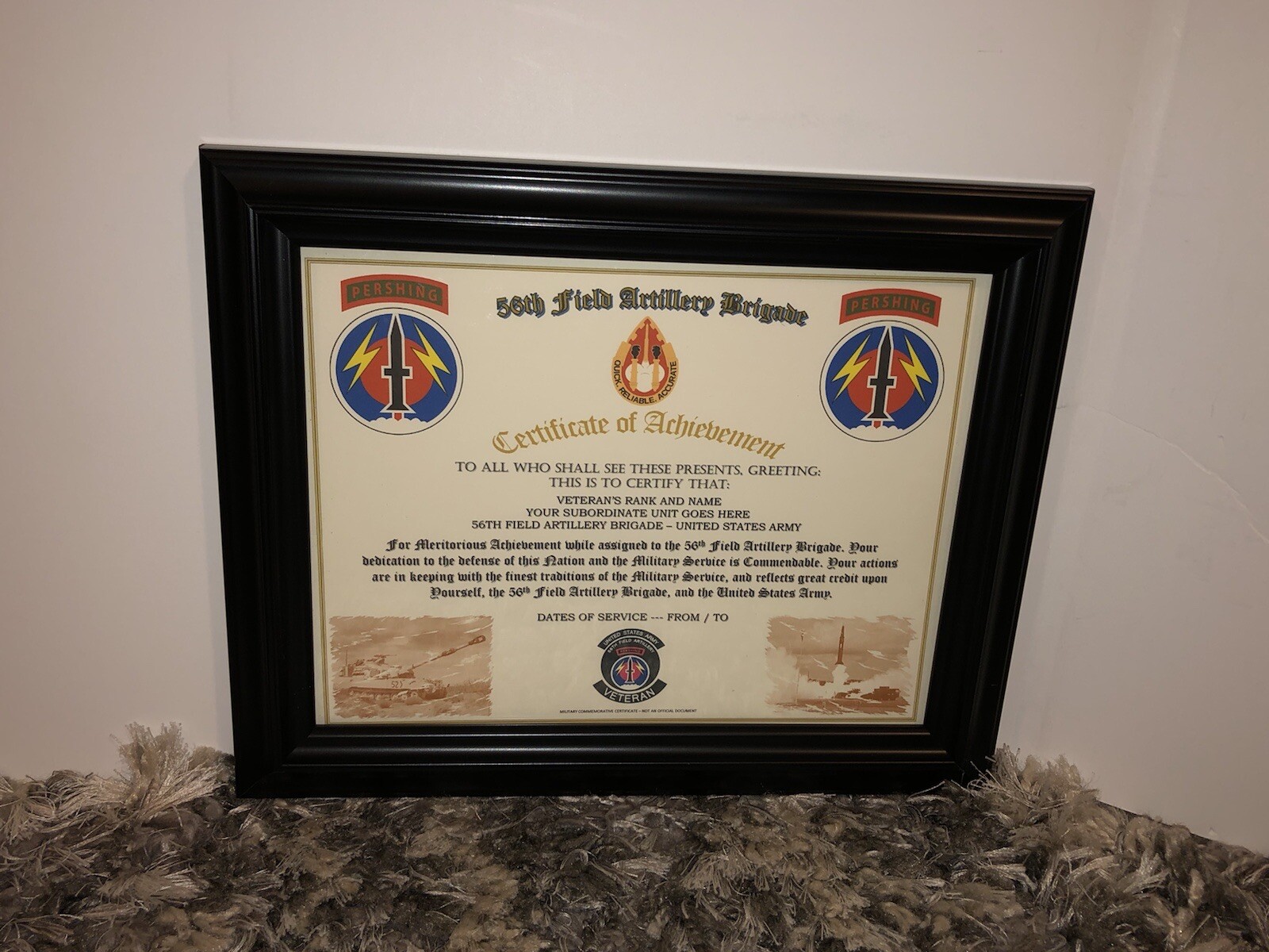 56TH FIELD ARTILLERY \'PERSHING\' BRIGADE - COA / (COMMEMORATIVE CERTIFICATE)