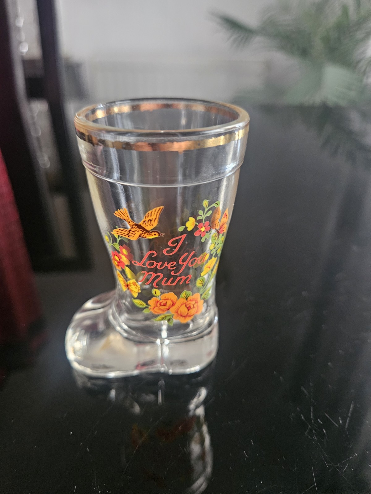Vintage \'\'I Love You Mum\' Glass Wellie Boot Novelty Shot Glass Gift for Mothers