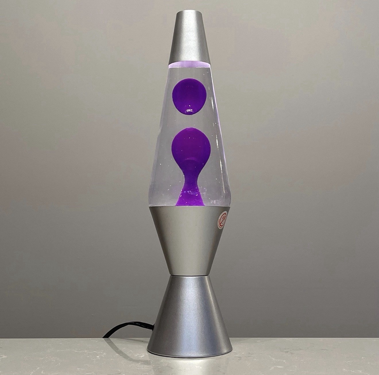 Retro Lava Lamp Purple Wax Clear Liquid 14.3” Lava Lite Brushed Aluminum NEW