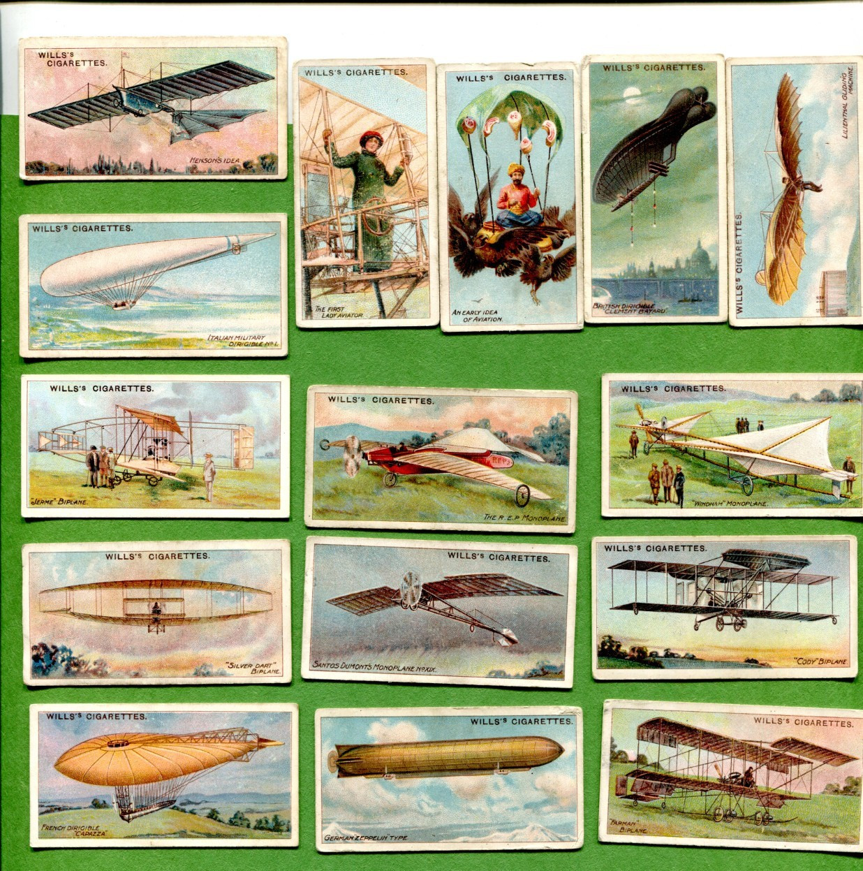 1910 W. D. & H. O. WILLS AVIATION 15 DIFFERENT TOBACCO CARD LOT