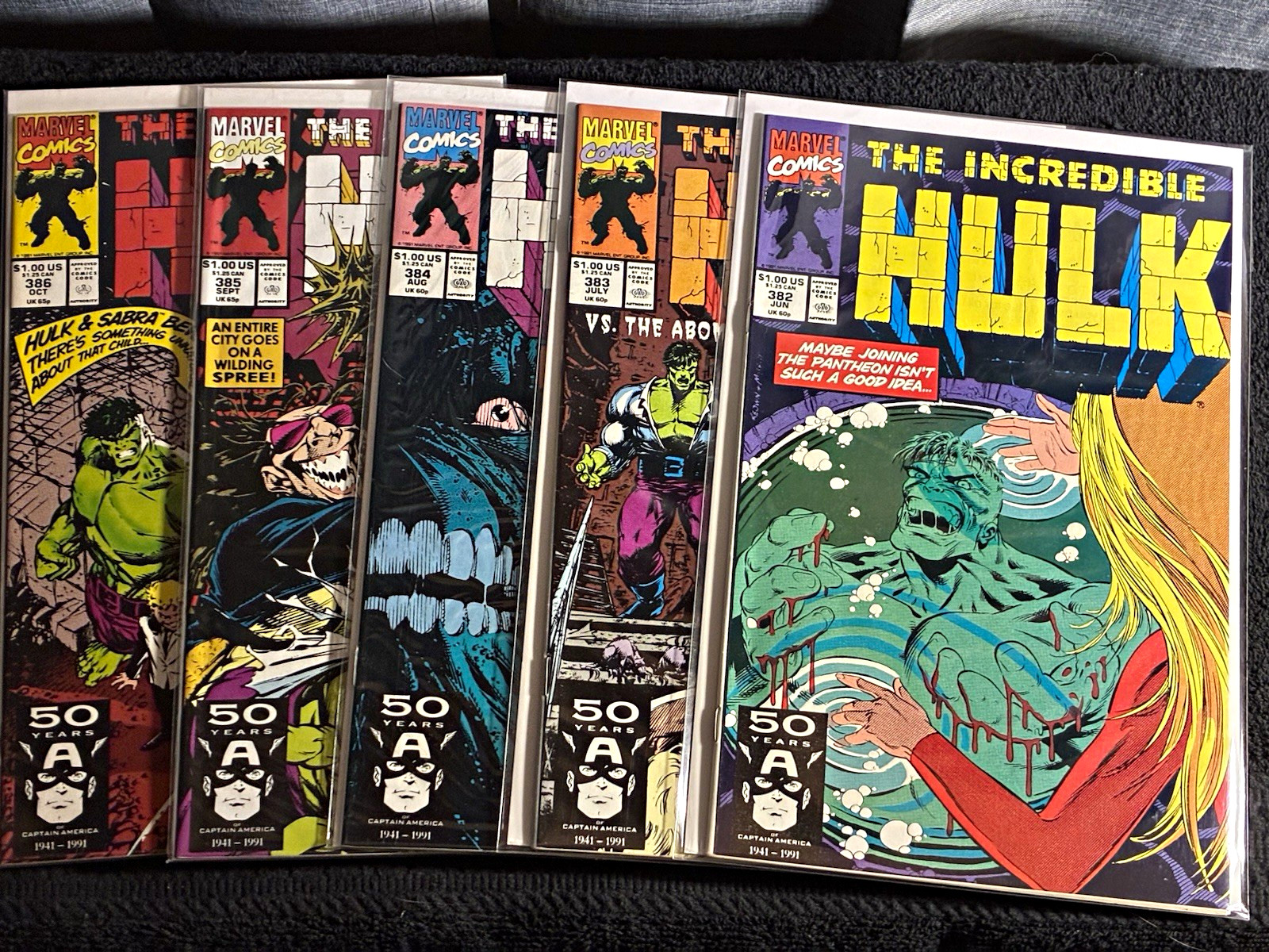 Incredible Hulk #382 383 384 385 386 Marvel 1991 5 Comic Run Abomination Incredible Hulk #382 383 384 385 386 Marvel 1991 5 Comic Run Abomination