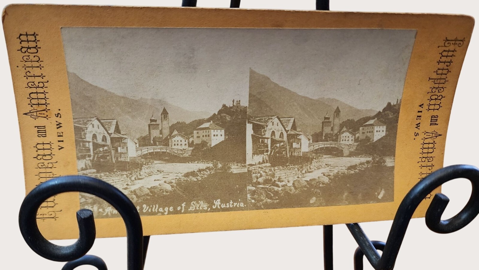 Antique European & American Views Stereoview  Ancient Village Of Sils Austria