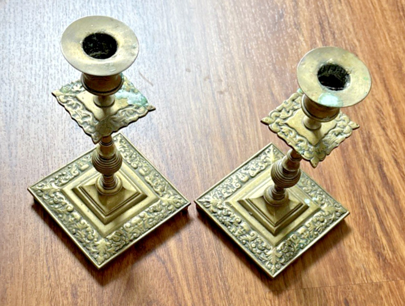 Vintage Brass Candle Sticks Pair 7.5