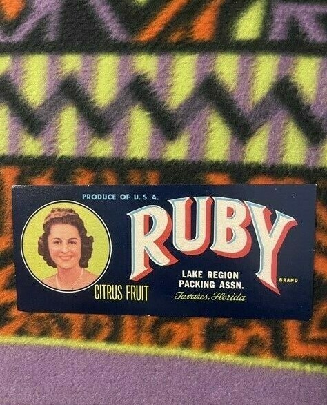 Vintage 1920s-1940s Ruby Citrus Crate Label 🍊 Tavares FL, Pretty Girl Portrait