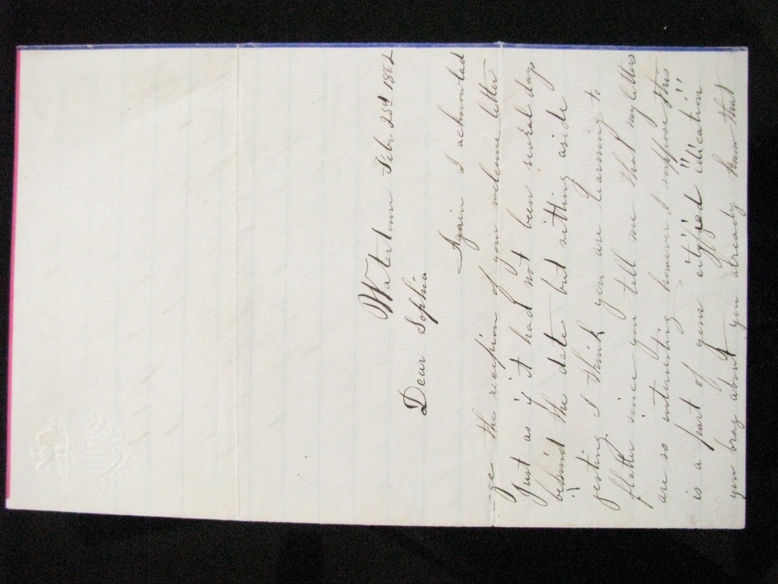 CIVIL WAR WATERTOWN NEW YORK ARMY WIFE LETTER 1862 W EXC CONTENT