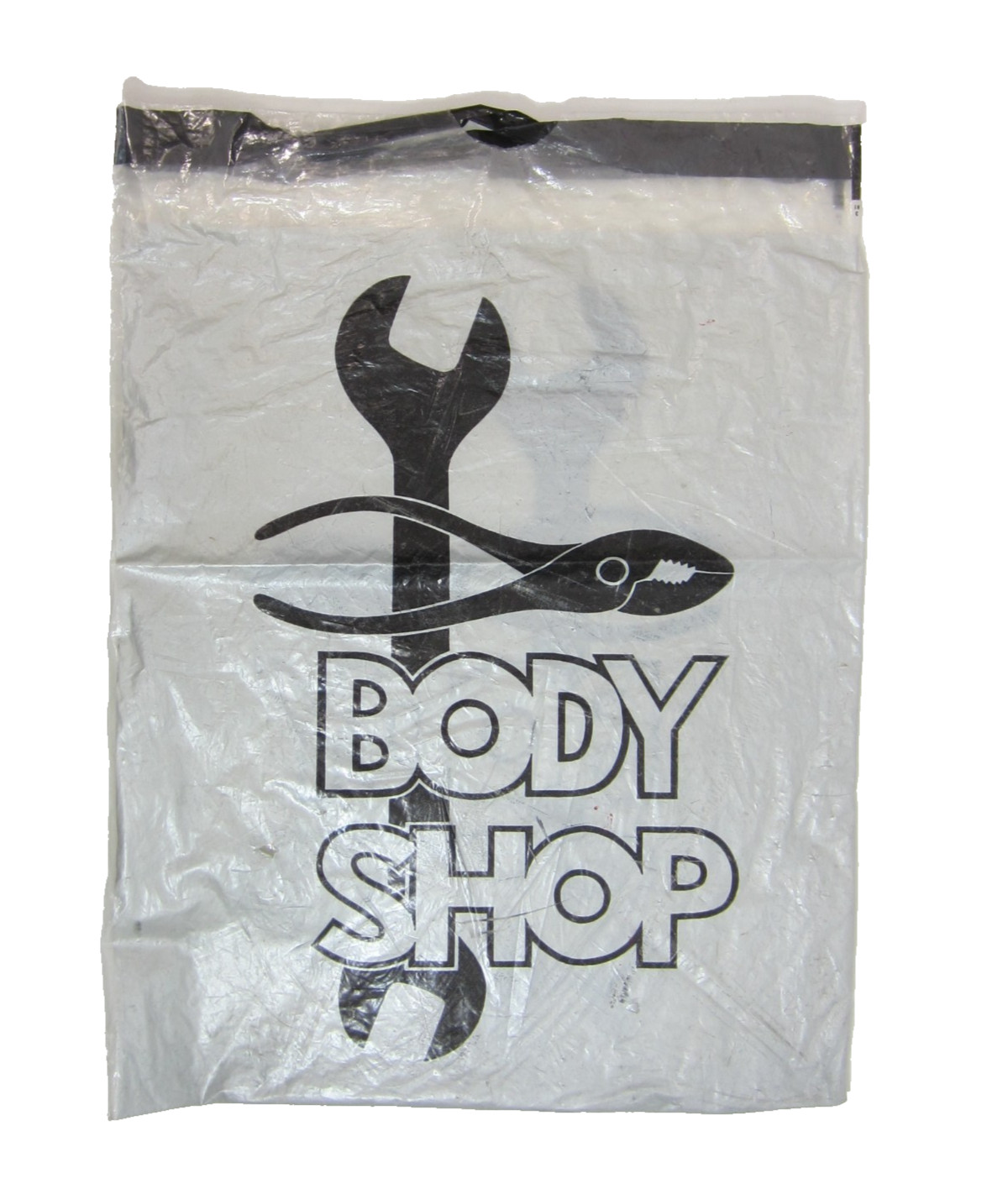 Vintage 80s BODY SHOP Shopping Bag Mall Clothing Store Plastic Silver/ Clear