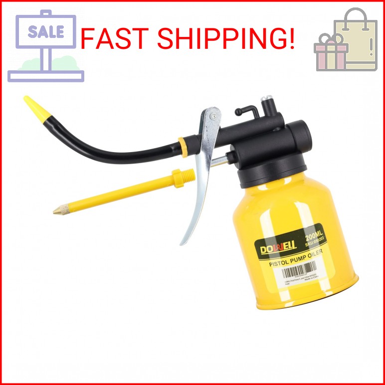 DOWELL Oil Can Pump Oiler 6.8oz 200ml, Oil Squirt Can Metal, Yellow