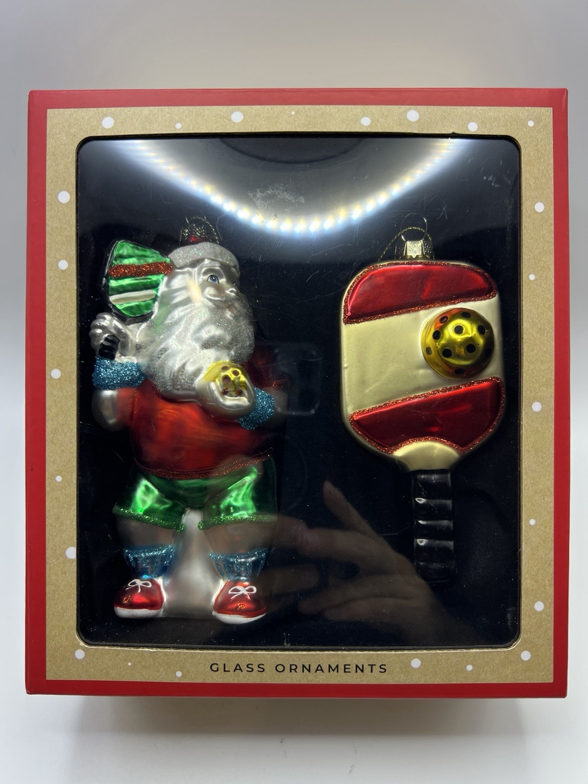 Pickleball Santa & Paddle Set Glass Christmas Ornament Pickleball Santa & Paddle Set Glass Christmas Ornament
