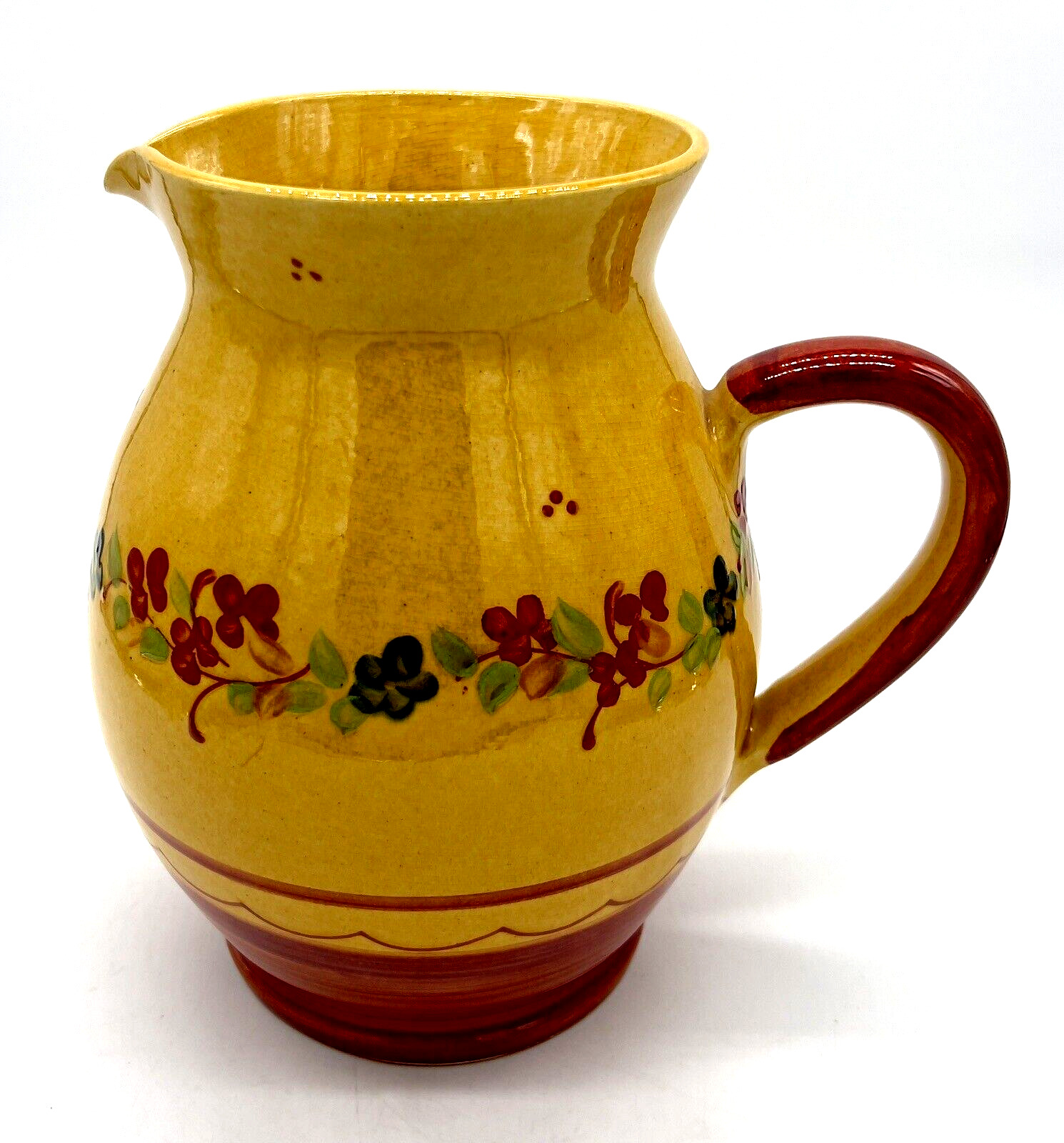 Terre e Provence Pitcher 8 1/4” Large Handled Raised Floral Hand Painted France