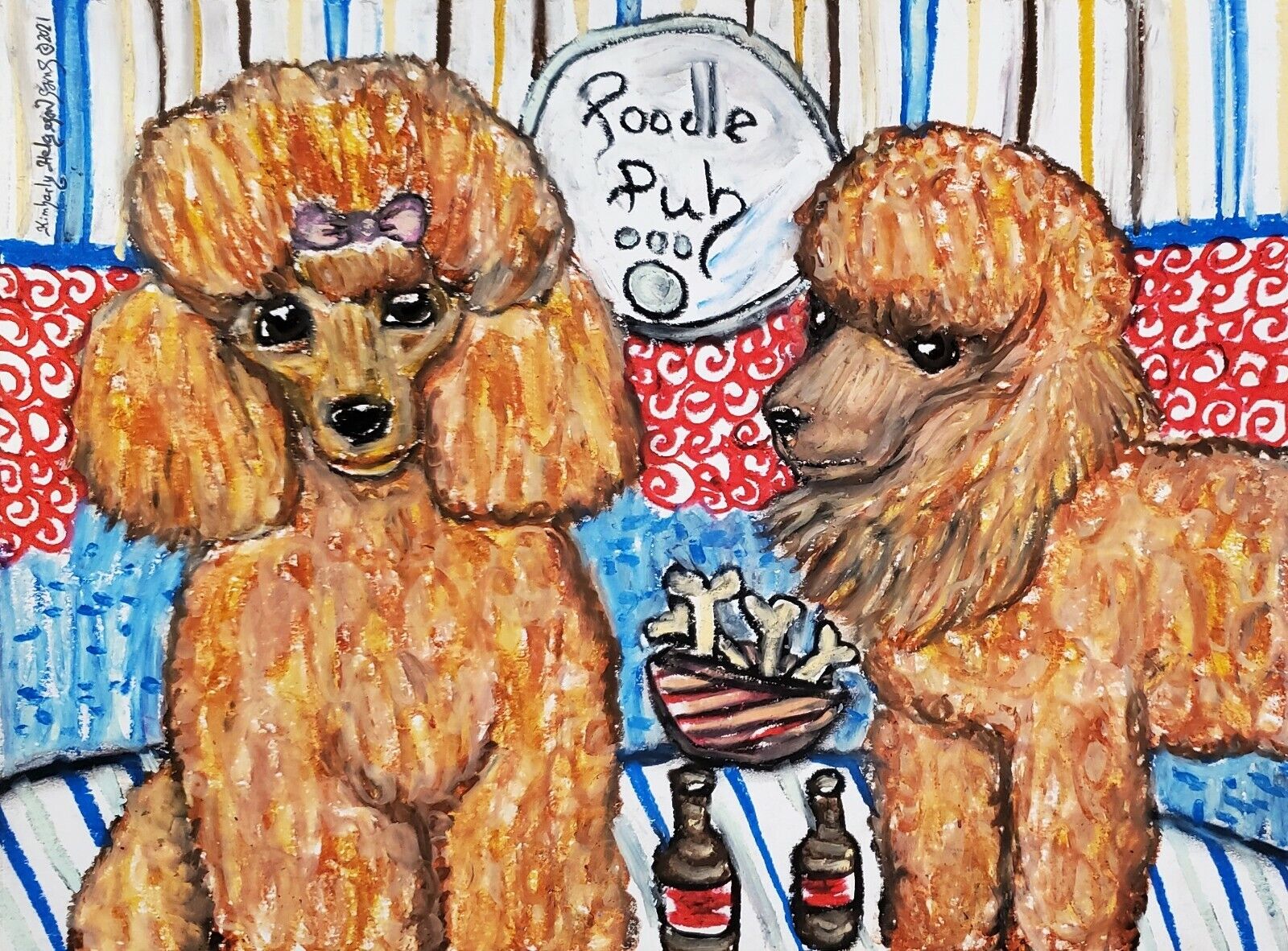 TOY POODLE at the PUB Collectible 13x19 Dog Pop Art Print Signed by Artist KSams
