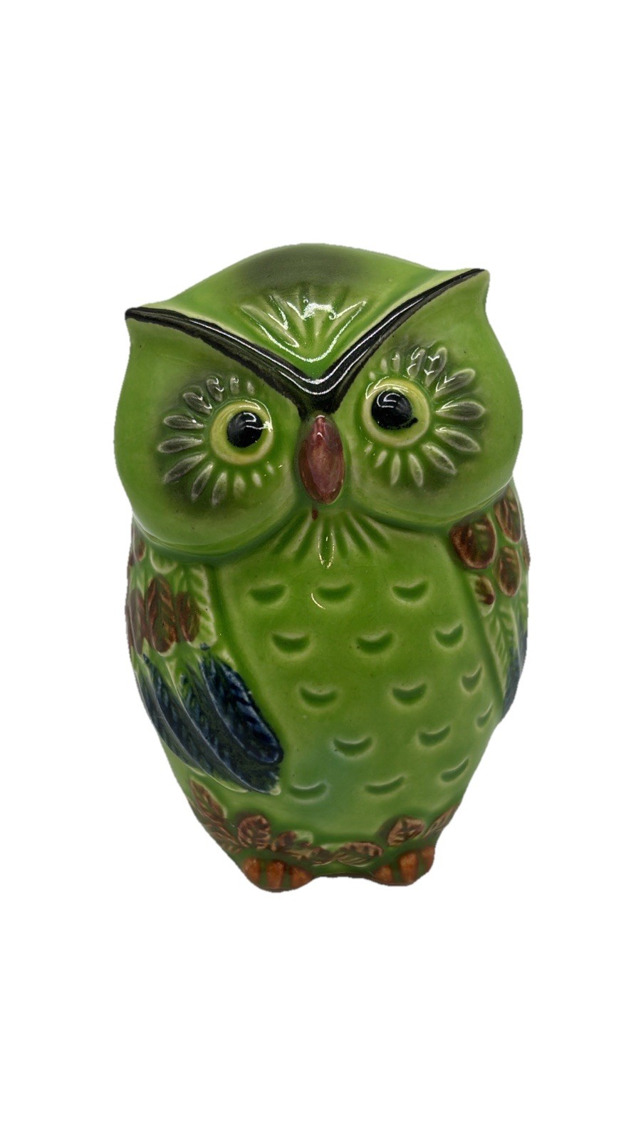 MCM Ceramic 70’s Owl Bank Green Orange Blue One Wing Forward 3.5” MCM Ceramic 70’s Owl Bank Green Orange Blue One Wing Forward 3.5”