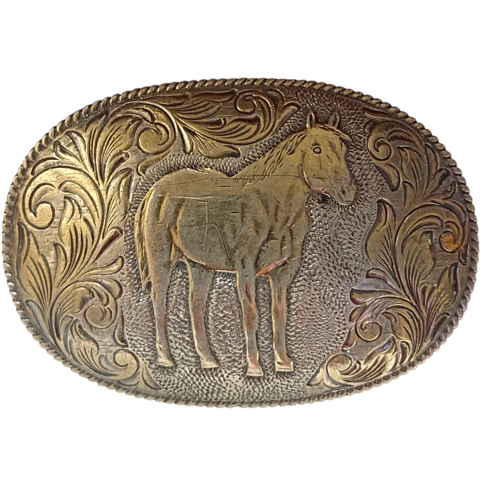 84.7grSan Carlos Crumrine 1970s Western Horse Sterling Silver Santa Ana Buckle 