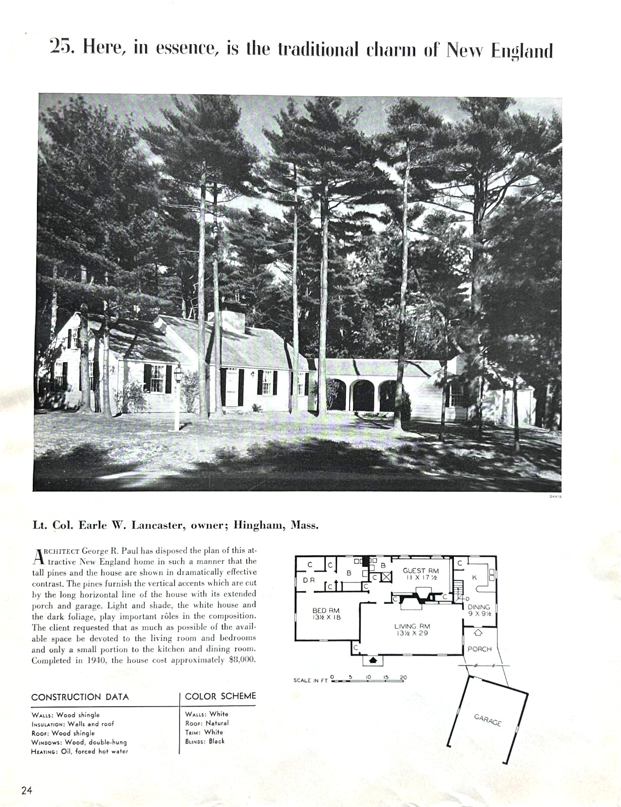 Lt. Col. Earle W Lancaster Home 1941 Hingham MA George R Paul Architect