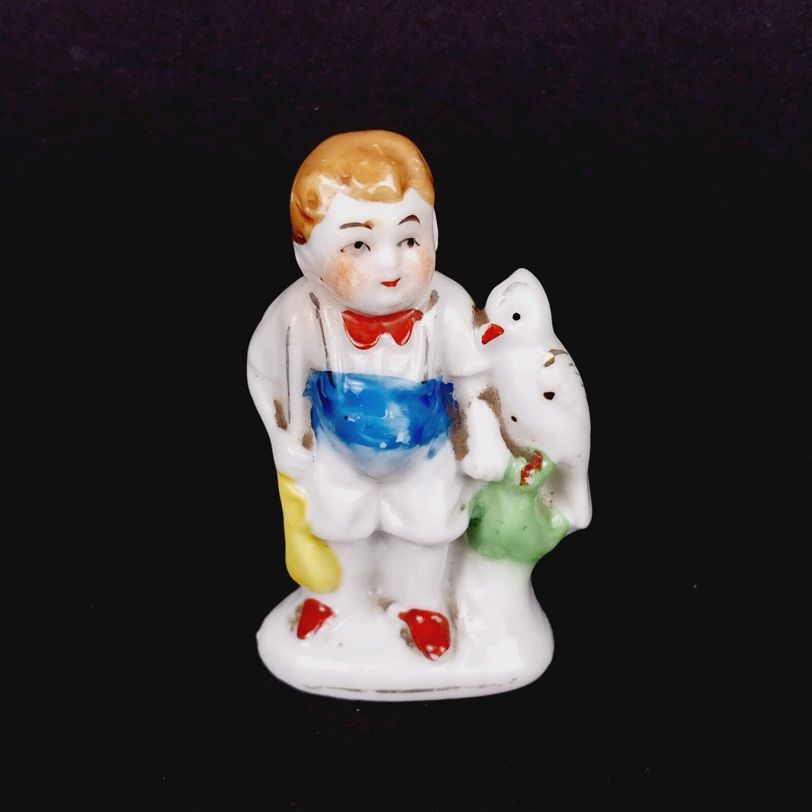 Vintage Porcelain Little Boy with Parrot Bird 2.75\