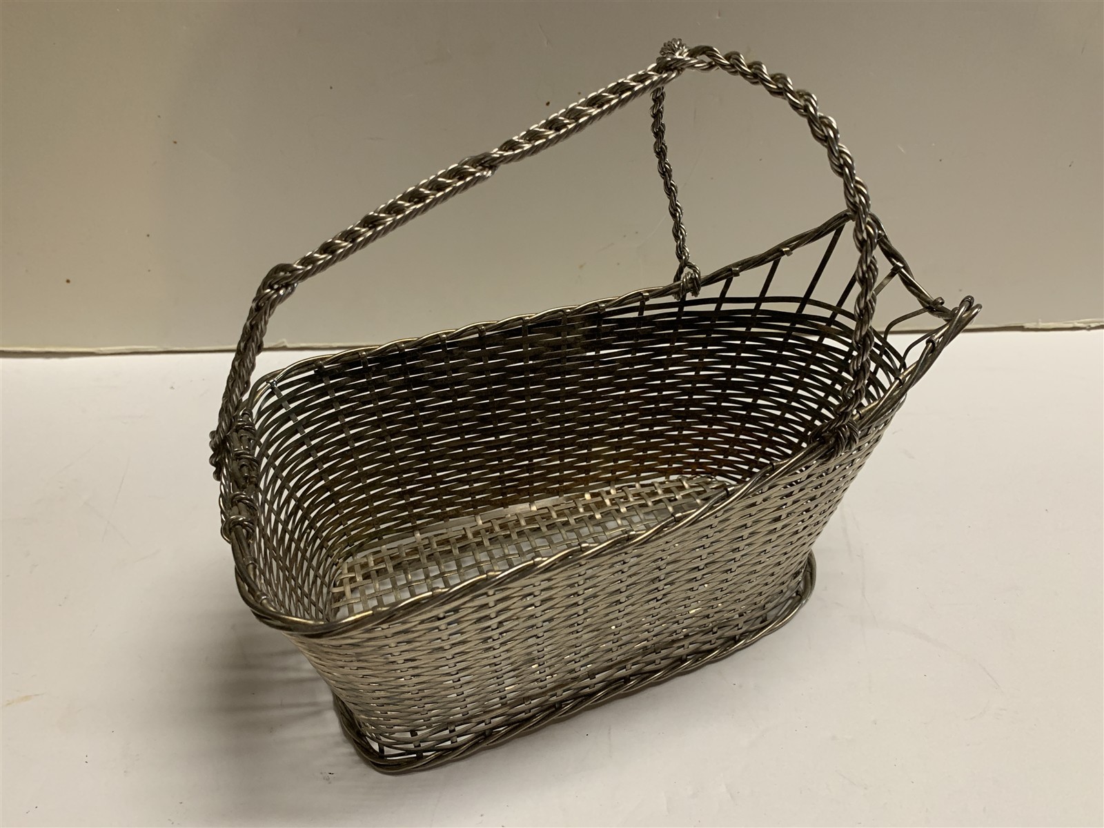 Vtg Silverplated Woven Wine Bottle Display Basket France