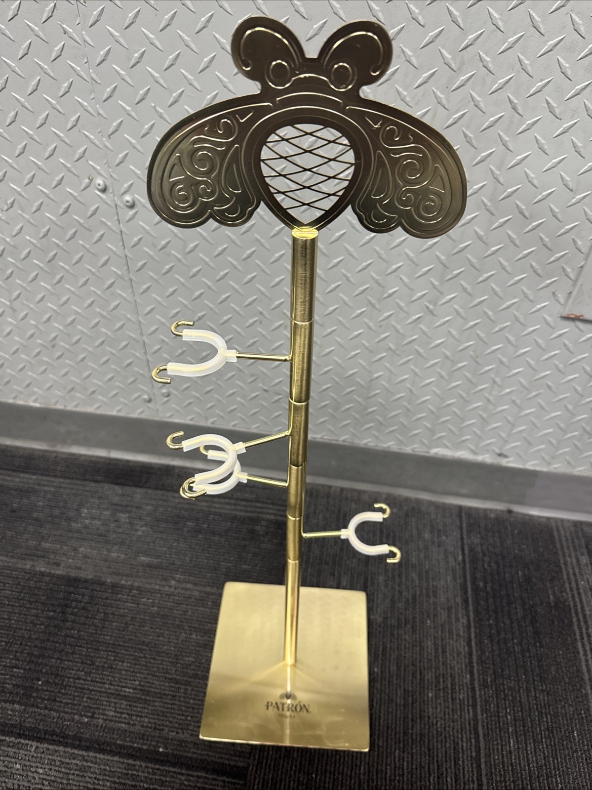 Exclusive Patron Tequila Metal Bottle Display Stand Gold 28” tall  New In Box