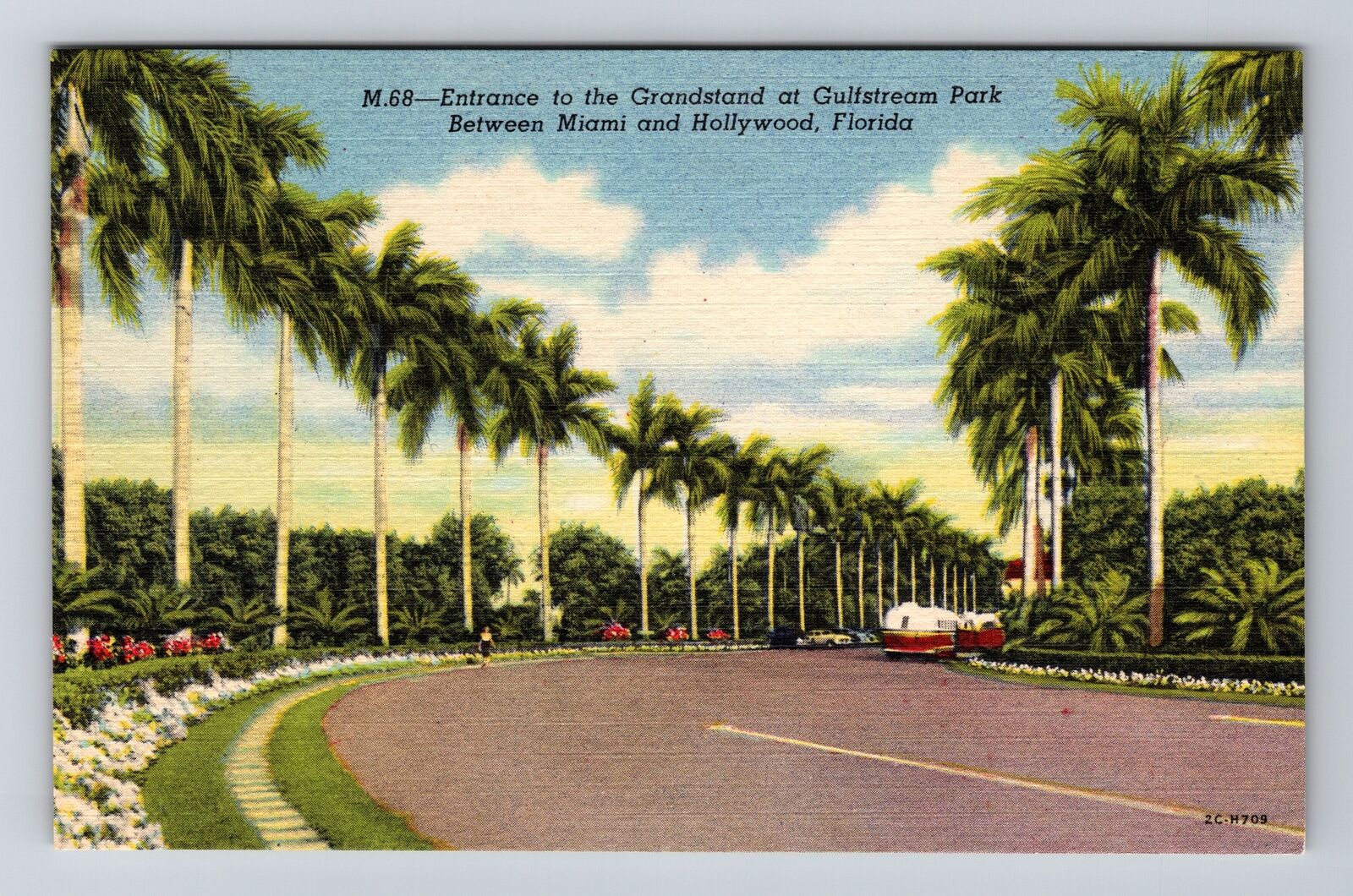 Miami FL-Florida Entrance to the Grandstand at Gulfstream Park Vintage Postcard